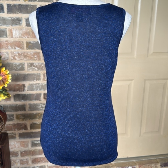 Peck & Peck Blue Metallic Sweater Tank Waffle Texture Lined Ribbed Trim Sz M - Picture 3 of 15